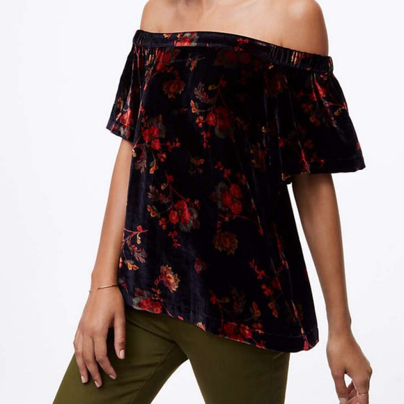 LOFT Tops - LOFT Floral Velvet Off-the-Shoulder Top XS NWT
